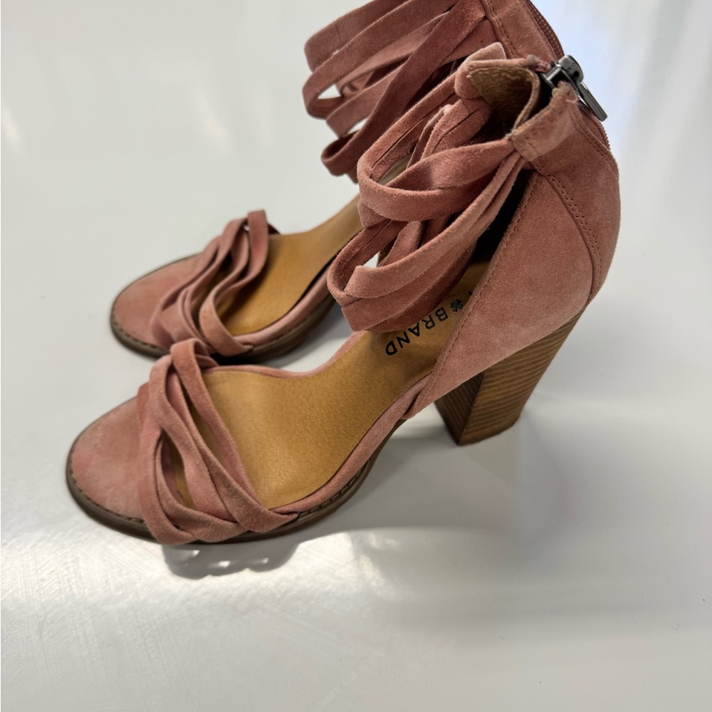 Suede Strappy Block Heel Sandals - Blush Pink